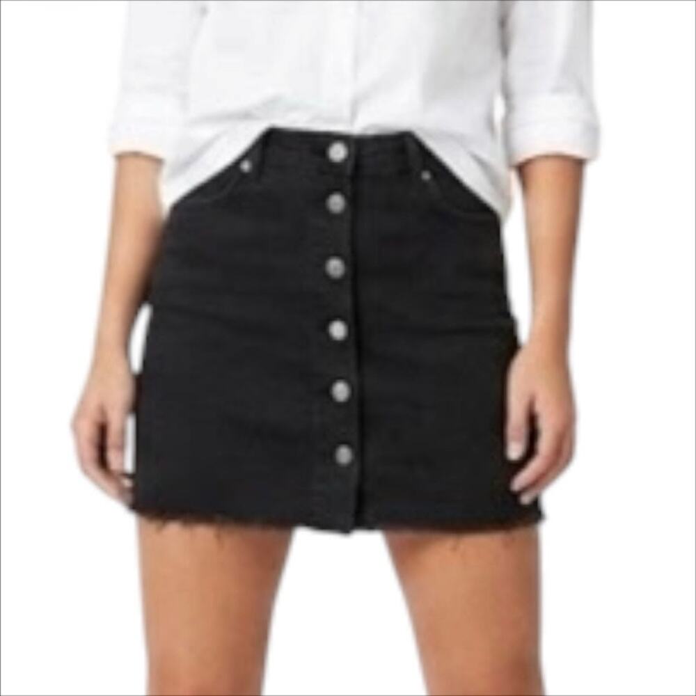🔥 NWT PacSun Black Denim Button Front Raw Hem Jean Skirt Size 28